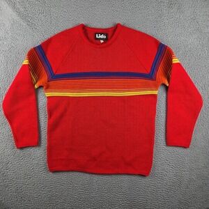 Vintage Lido of California Sweater Mens Large Red Orange Striped Heavyweight